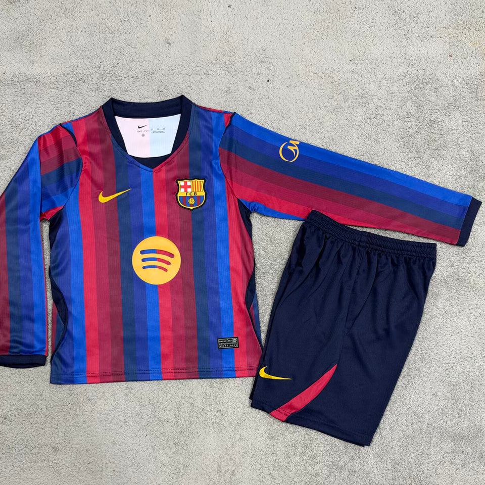 26/27 Barça Kids Long Sleeve Home Kit Stadium Version