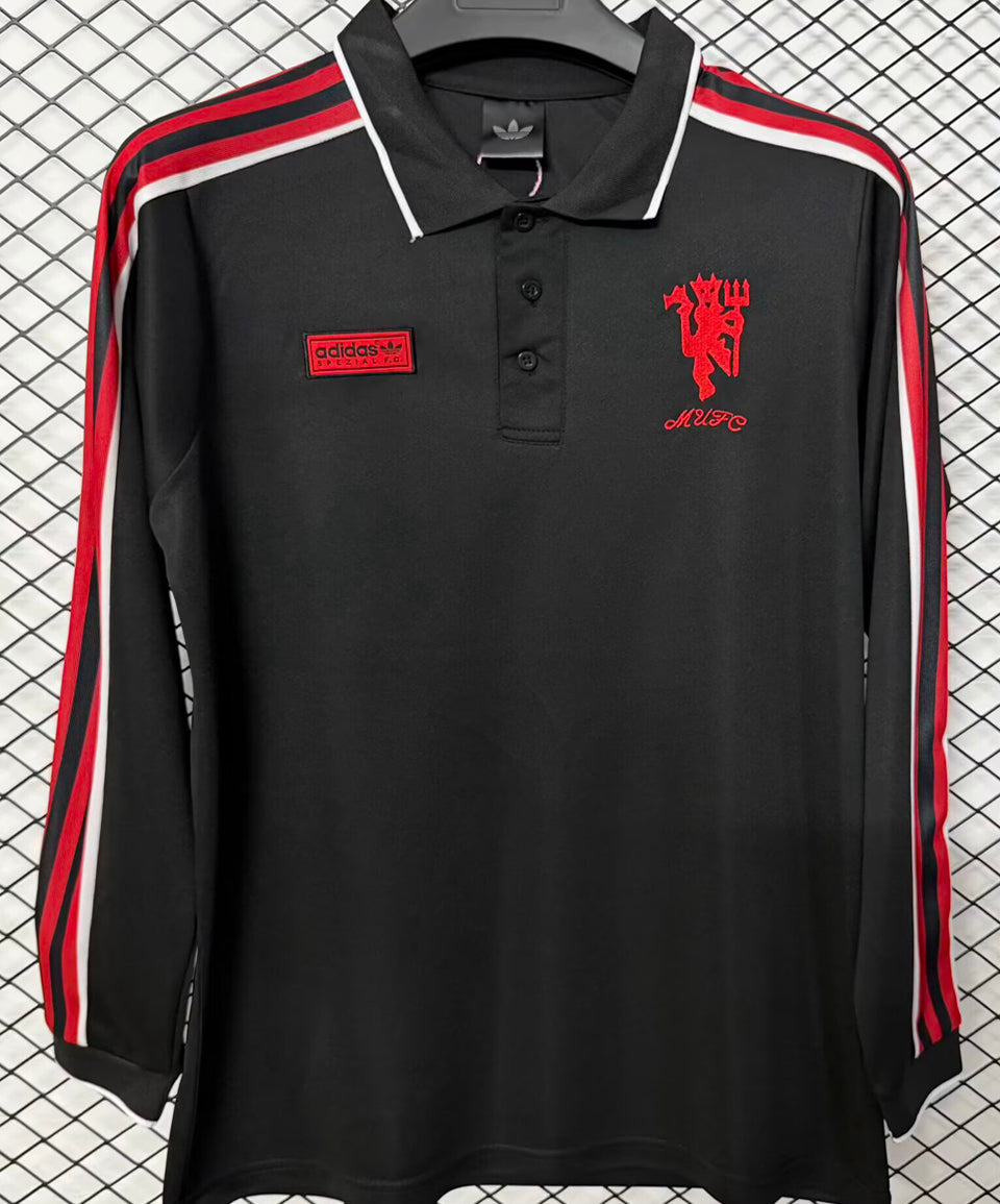 2027 Man. Utd. Long Sleeve Retro Style Black Kit Stadium Version
