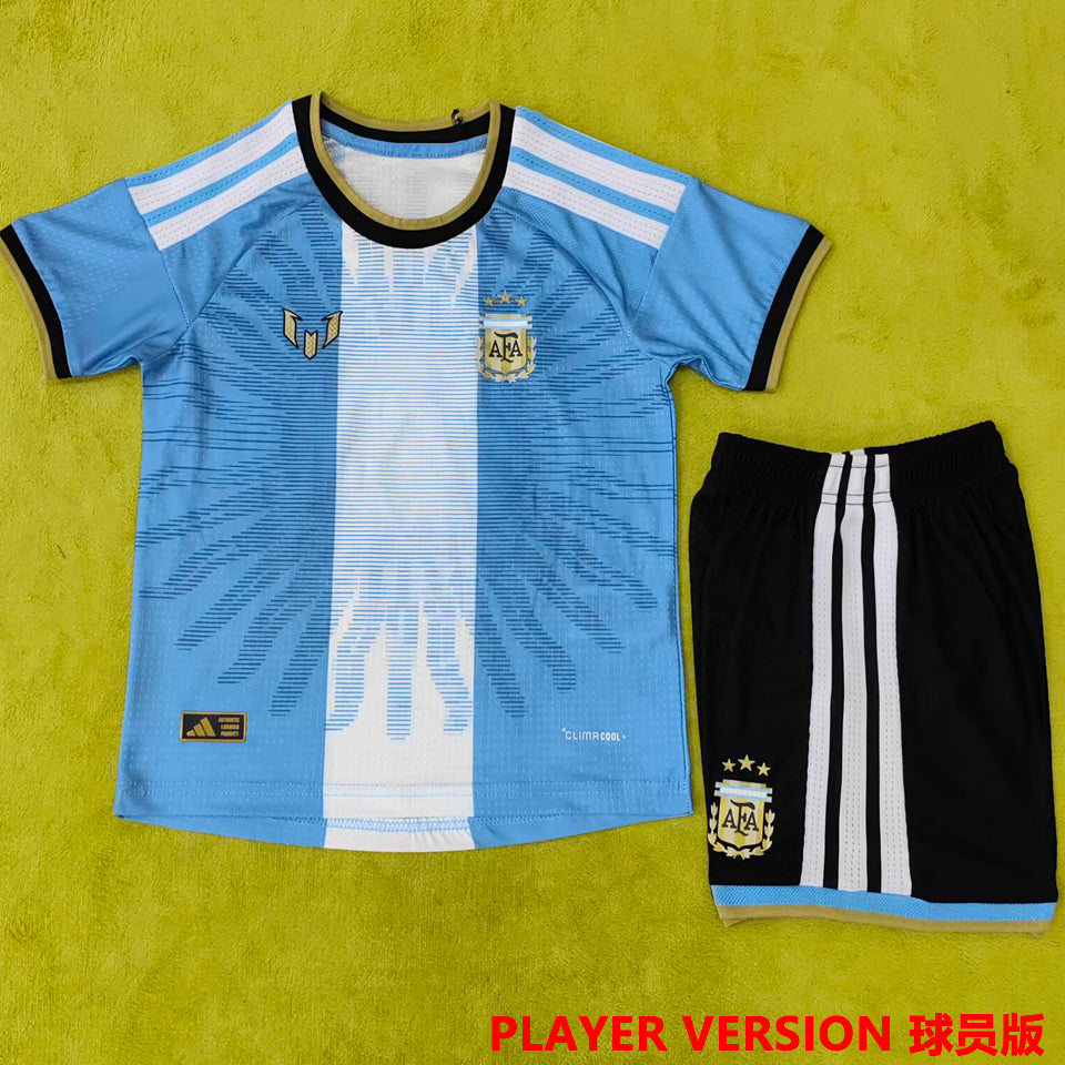 2026 Argentina Kids Messi Farewell Sky Blue Kit Player Version