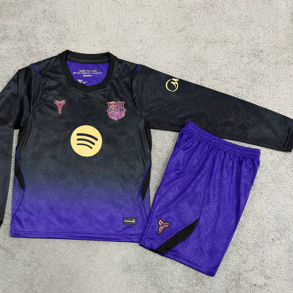 26/27 Barça Kids Long Sleeve Away Kit Stadium Version